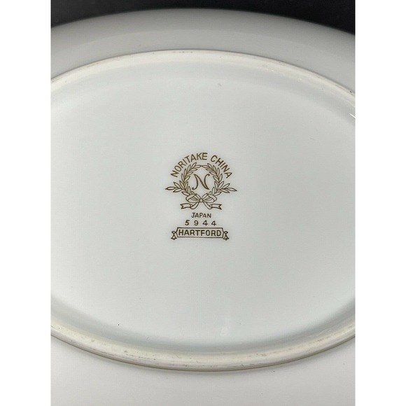 Noritake China OVAL Serving Bowl Grey Gold Greek Key Hartford 5944 - Picture 7 of 8